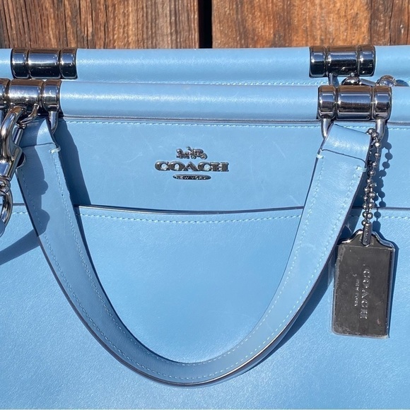 Coach NY Grace Crossbody Satchel in Striking Blue-Gray Leather with Black Edges - Picture 11 of 14
